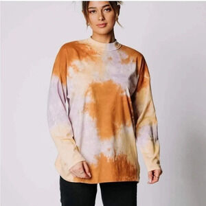 Free People Small Be Free Lilac Woods Tie Dye Long Sleeve Tee Shirt